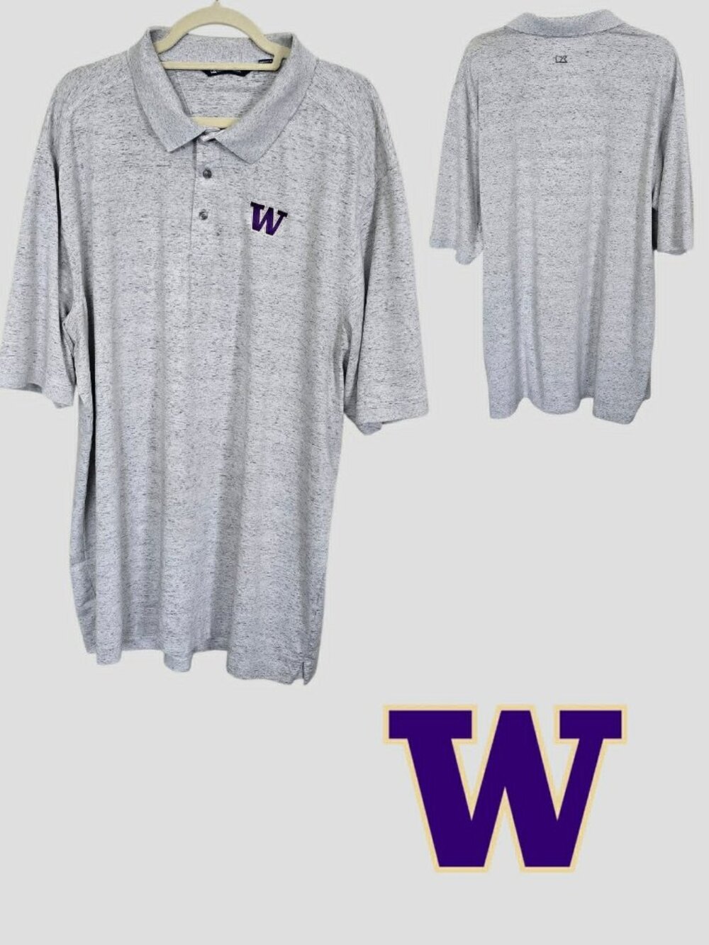 Cutter & Buck Washington Huskies Space Dye Short Sleeve Polo Shirt Mens Plus 3XT